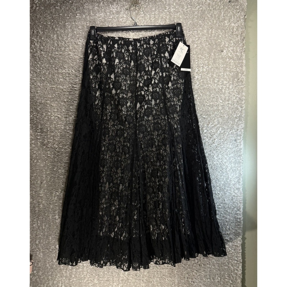Karen Kane Floral Crochet Lace Maxi Skirt Black Elastic Lined XL Goth Boho NWT